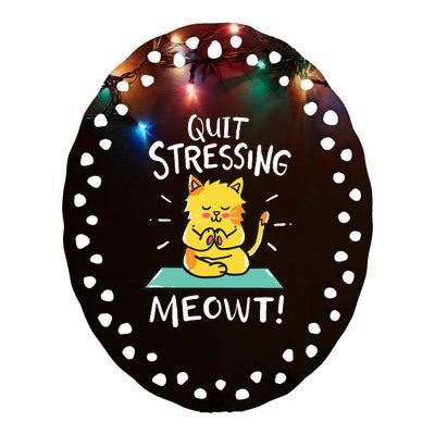 Meditation Yoga Meowt Cat Funny Cute Esoteric Gift Ceramic Oval Ornament