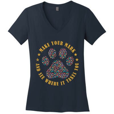 Make Your Mark Dot Day Paw Print Women's V-Neck T-Shirt