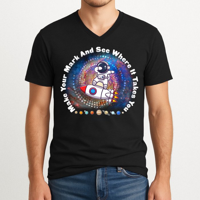 Mark Your Mark And See Where It Takes You International Dot Day Space Astronaut V-Neck T-Shirt