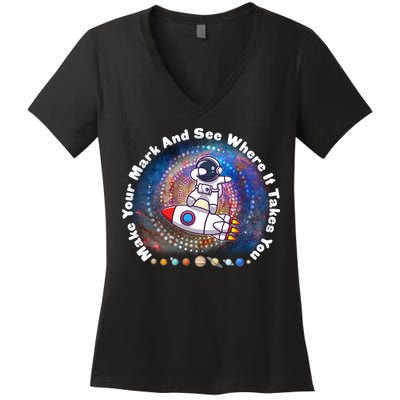 Mark Your Mark And See Where It Takes You International Dot Day Space Astronaut Women's V-Neck T-Shirt