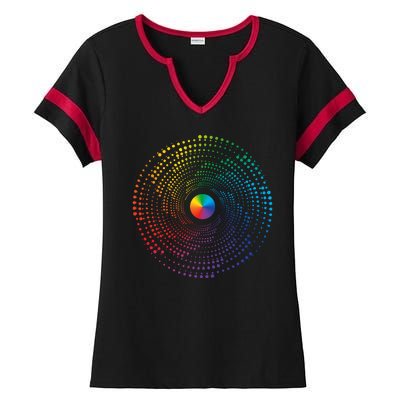 Make Your Mark International Dot Day Rainbow Polka Dot Swirl Ladies Halftime Notch Neck Tee