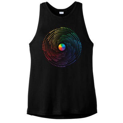 Make Your Mark International Dot Day Rainbow Polka Dot Swirl Ladies PosiCharge Tri-Blend Wicking Tank