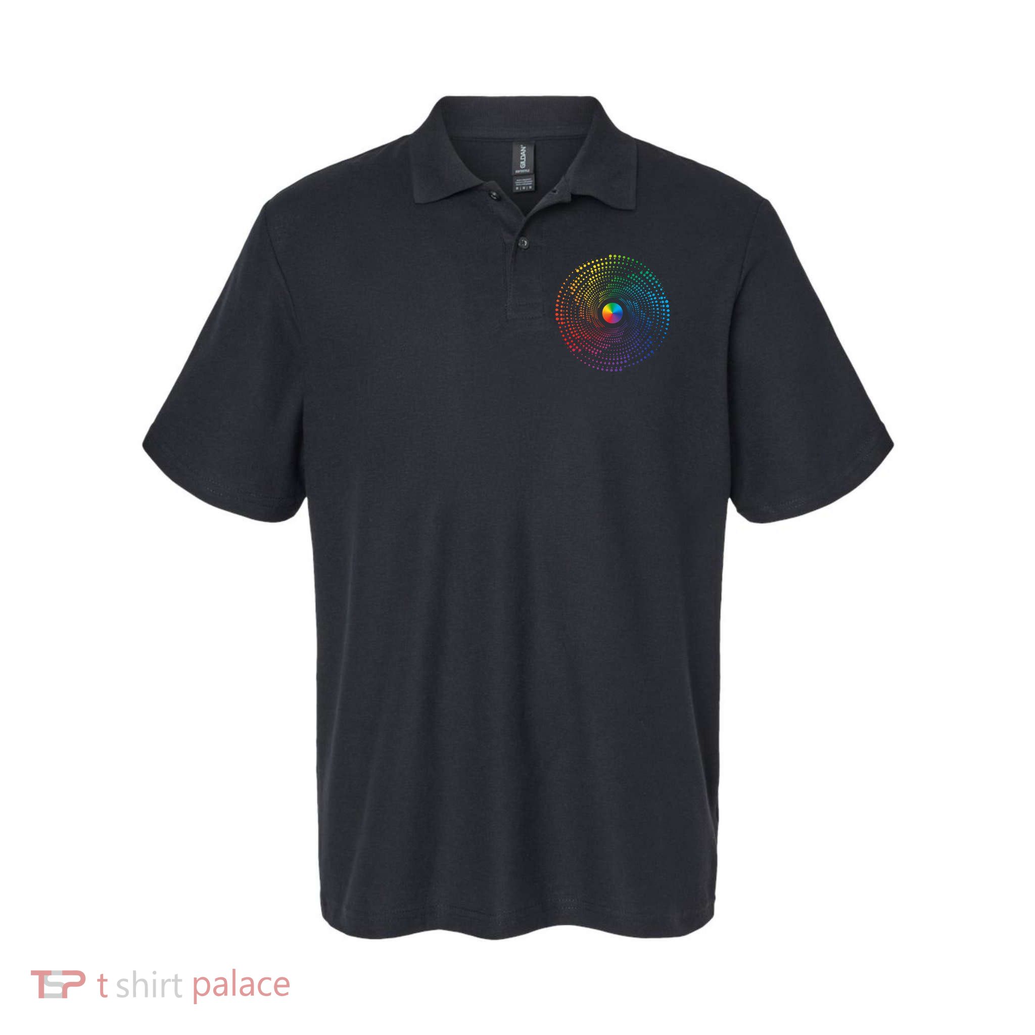 Make Your Mark International Dot Day Rainbow Polka Dot Swirl Polo