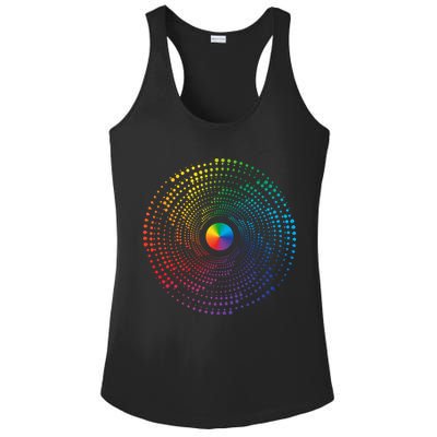 Make Your Mark International Dot Day Rainbow Polka Dot Swirl Ladies PosiCharge Competitor Racerback Tank