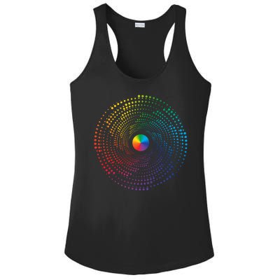 Make Your Mark International Dot Day Rainbow Polka Dot Swirl Ladies PosiCharge Competitor Racerback Tank