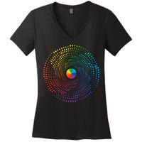 Make Your Mark International Dot Day Rainbow Polka Dot Swirl Women's V-Neck T-Shirt