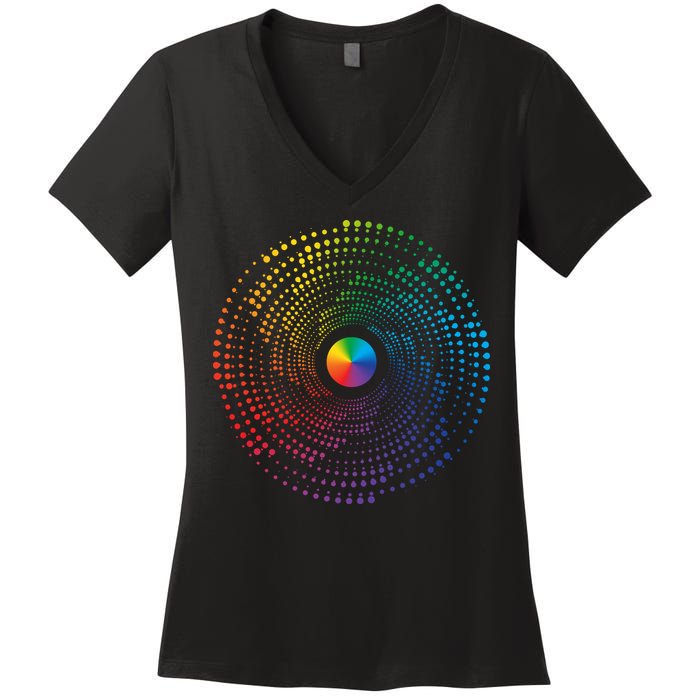Make Your Mark International Dot Day Rainbow Polka Dot Swirl Women's V-Neck T-Shirt
