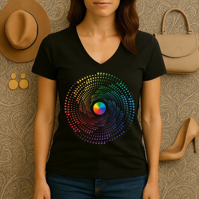 Make Your Mark International Dot Day Rainbow Polka Dot Swirl Women's V-Neck T-Shirt