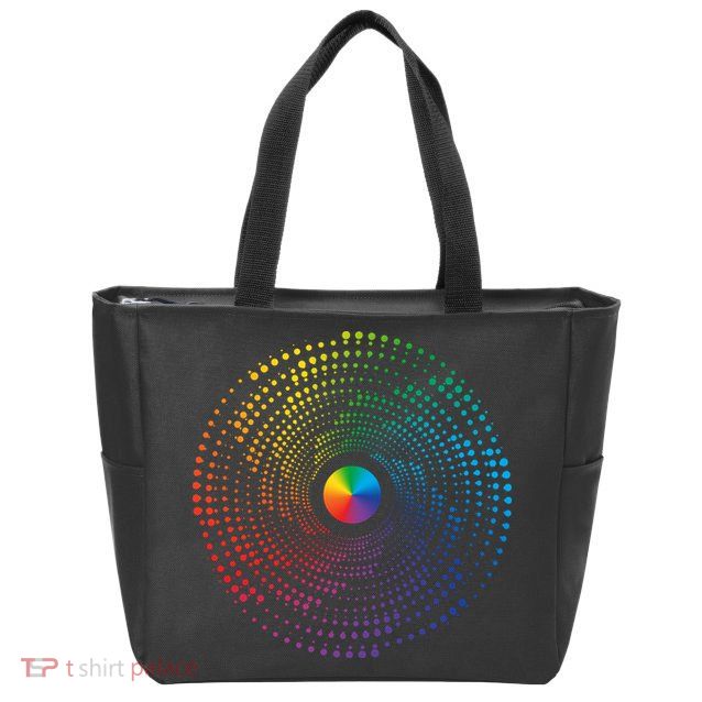 Make Your Mark International Dot Day Rainbow Polka Dot Swirl Zip Tote Bag
