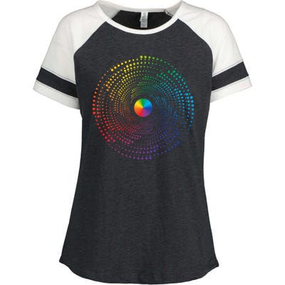 Make Your Mark International Dot Day Rainbow Polka Dot Swirl Enza Ladies Jersey Colorblock Tee