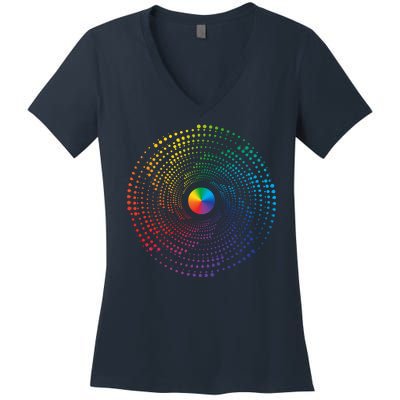 Make Your Mark International Dot Day Rainbow Polka Dot Swirl Women's V-Neck T-Shirt