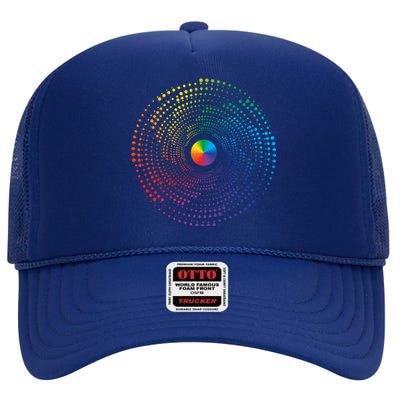 Make Your Mark International Dot Day Rainbow Polka Dot Swirl High Crown Mesh Back Trucker Hat