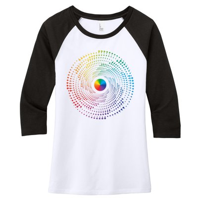 Make Your Mark International Dot Day Rainbow Polka Dot Swirl Women's Tri-Blend 3/4-Sleeve Raglan Shirt