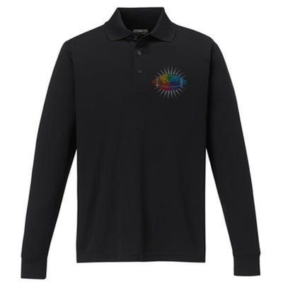 Make Your Mark International Dot Day Rainbow Football Performance Long Sleeve Polo