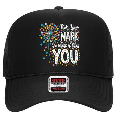 Make Your Mark Happy Dot Day 2024 Dandelion High Crown Mesh Back Trucker Hat