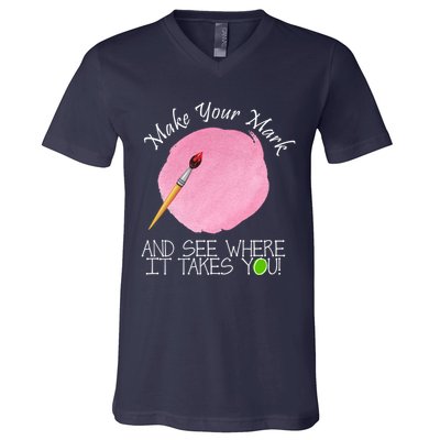 Make Your Mark And See Where It Takes You Dot Day Paint Brush V-Neck T-Shirt