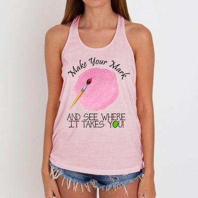 Make Your Mark And See Where It Takes You Dot Day Paint Brush Women's Knotted Racerback Tank