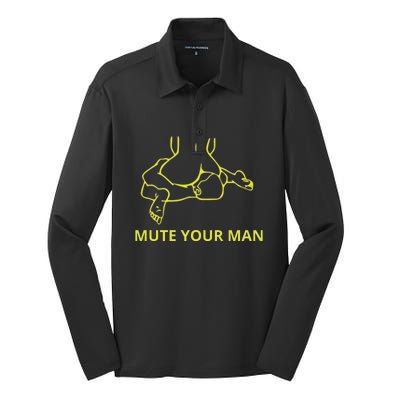 Mute Your Man Funny Silk Touch Performance Long Sleeve Polo