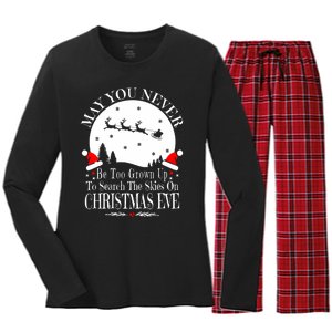 May You Never Be Too Grown Up Search The Skies Christmas Eve Long Sleeve Women's Long Sleeve Flannel Pajama Set 