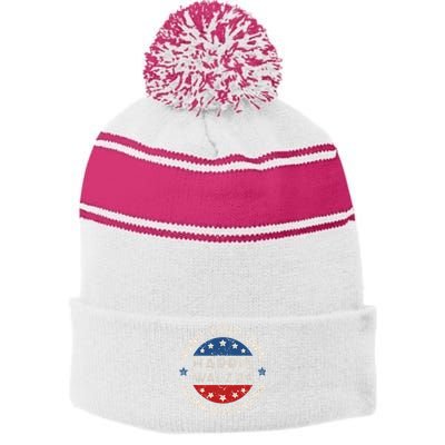 Mind Your Own Damn Business Harris Walz 2024 Stripe Pom Pom Beanie