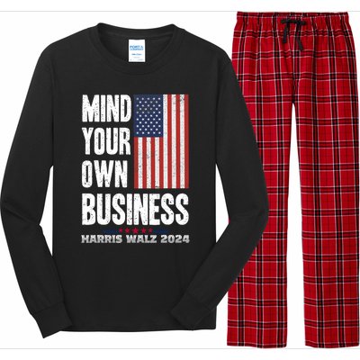 Mind Your Own Business Funny Harris Walz 24 Election Potus Long Sleeve Pajama Set