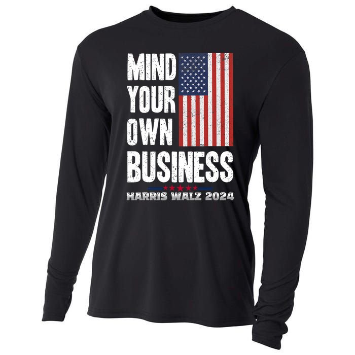 Mind Your Own Business Funny Harris Walz 24 Election Potus Cooling Performance Long Sleeve Crew