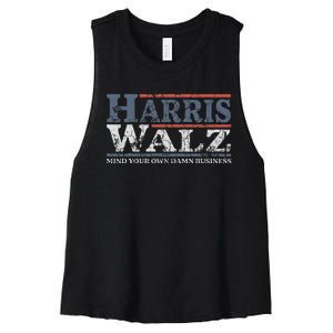 Mind Your Own Damn Business Harris Waltz 2024 Election Women's Racerback Cropped Tank