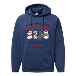 Mind Your Own Damn Business Childless Cat Kamala Harris Performance Fleece Hoodie