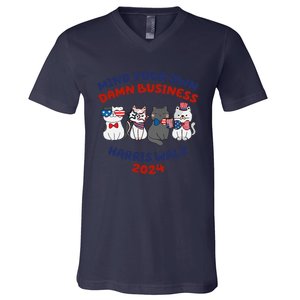 Mind Your Own Damn Business Childless Cat Kamala Harris V-Neck T-Shirt