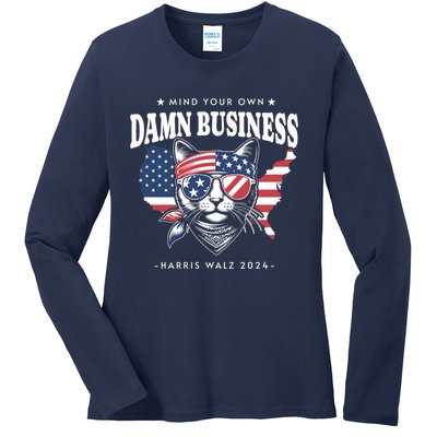 Mind Your Own Damn Business Tim Waltz Kamala Harris 2024 Ladies Long Sleeve Shirt