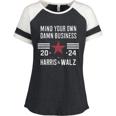 Mind Your Own Damn Business Kamala Harris Tim Walz President Enza Ladies Jersey Colorblock Tee