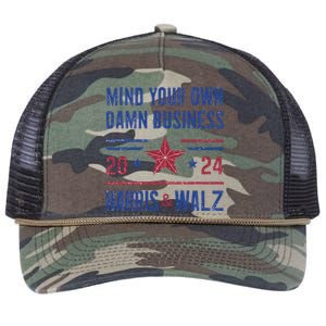 Mind Your Own Damn Business Kamala Harris Tim Walz President Retro Rope Trucker Hat Cap