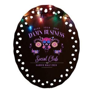 Mind Your Own Damn Business Harris Walz Waltz 2024 Floral Ceramic Oval Ornament