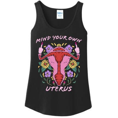 Mind Your Own Uterus Middle Finger Feminism Ladies Essential Tank