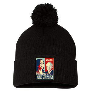 Mind Your Own Damn Business Funny Kamala Harris Tim Walz Pom Pom 12in Knit Beanie