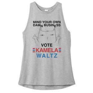 Mind Your Own Damn Business Harris Waltz Childless Cat Lady Ladies PosiCharge Tri-Blend Wicking Tank