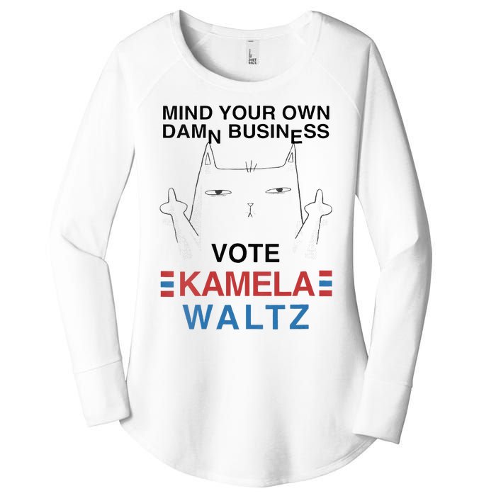 Mind Your Own Damn Business Harris Waltz Childless Cat Lady Women's Perfect Tri Tunic Long Sleeve Shirt