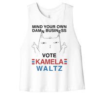 Mind Your Own Damn Business Harris Waltz Childless Cat Lady Women's Racerback Cropped Tank