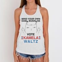 Mind Your Own Damn Business Harris Waltz Childless Cat Lady Women's Knotted Racerback Tank