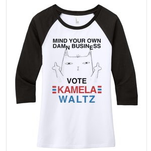 Mind Your Own Damn Business Harris Waltz Childless Cat Lady Women's Tri-Blend 3/4-Sleeve Raglan Shirt