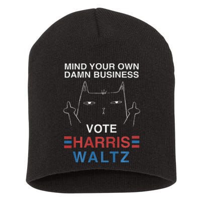 Mind Your Own Damn Business Harris Waltz Cat Lady Short Acrylic Beanie