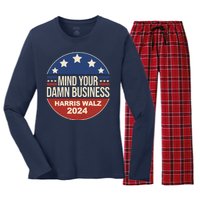 Mind Your Own Damn Business Harris Walz 2024 Election Women's Long Sleeve Flannel Pajama Set 