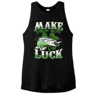 Make Your Own Luck Patrick's Day St Patty's Shamrock Fish Lucky Fishing Ladies PosiCharge Tri-Blend Wicking Tank