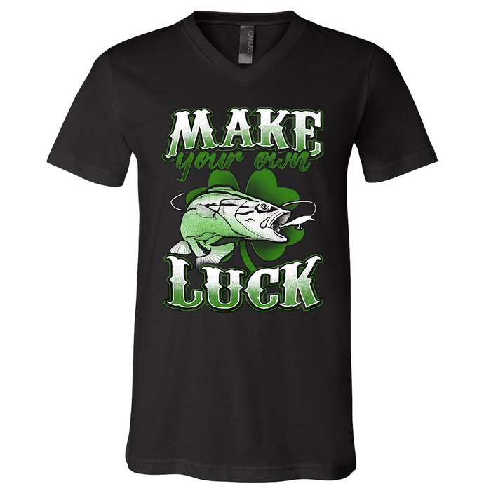 Make Your Own Luck Patrick's Day St Patty's Shamrock Fish Lucky Fishing V-Neck T-Shirt