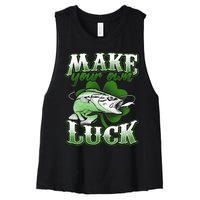 Make Your Own Luck Patrick's Day St Patty's Shamrock Fish Lucky Fishing Women's Racerback Cropped Tank