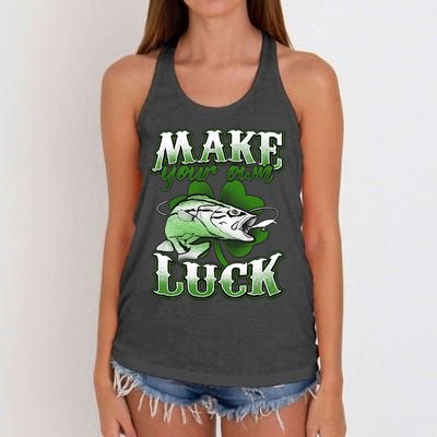 Make Your Own Luck Patrick's Day St Patty's Shamrock Fish Lucky Fishing Women's Knotted Racerback Tank