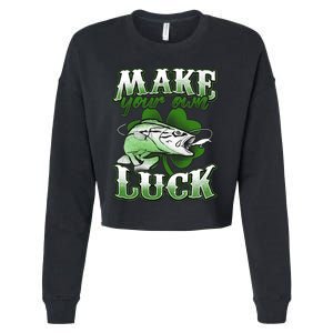 Make Your Own Luck Patrick's Day St Patty's Shamrock Fish Lucky Fishing Cropped Pullover Crew