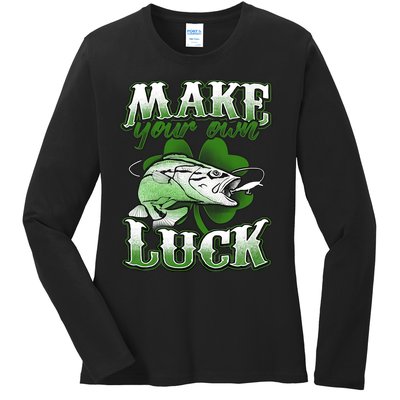 Make Your Own Luck Patrick's Day St Patty's Shamrock Fish Lucky Fishing Ladies Long Sleeve Shirt