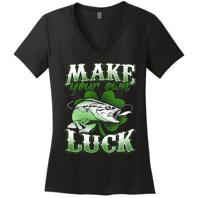 Make Your Own Luck Patrick's Day St Patty's Shamrock Fish Lucky Fishing Women's V-Neck T-Shirt