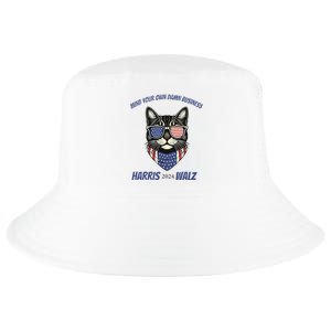 Mind Your Own Damn Business Patriotic Cat Funny Harris Walz Cool Comfort Performance Bucket Hat